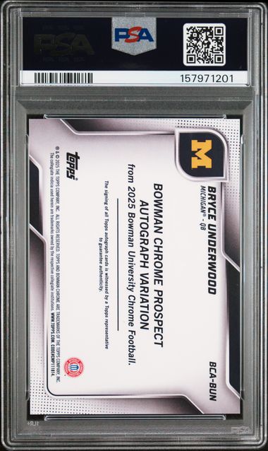 2025 Bowman Chrome U Bryce Underwood On Card Auto Blue Mini Diamond Refractor #/150 PSA 10