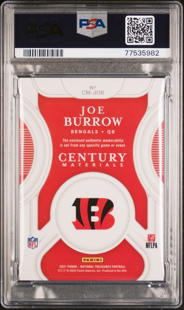 2021 National Treasures Joe Burrow Century Materials Holo Silver Patch #/25 PSA 10