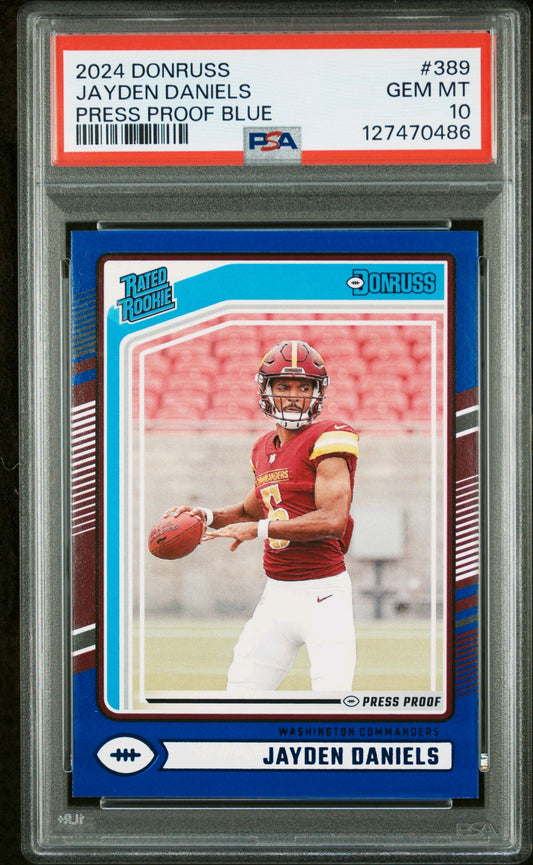 2024 Donruss Jayden Daniels Press Proof Blue Rated Rookie PSA 10
