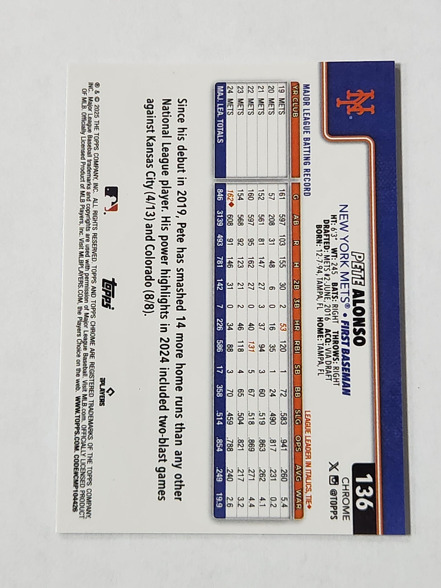 2025 Topps Chrome Pete Alonso Blue Lava Refractor /150