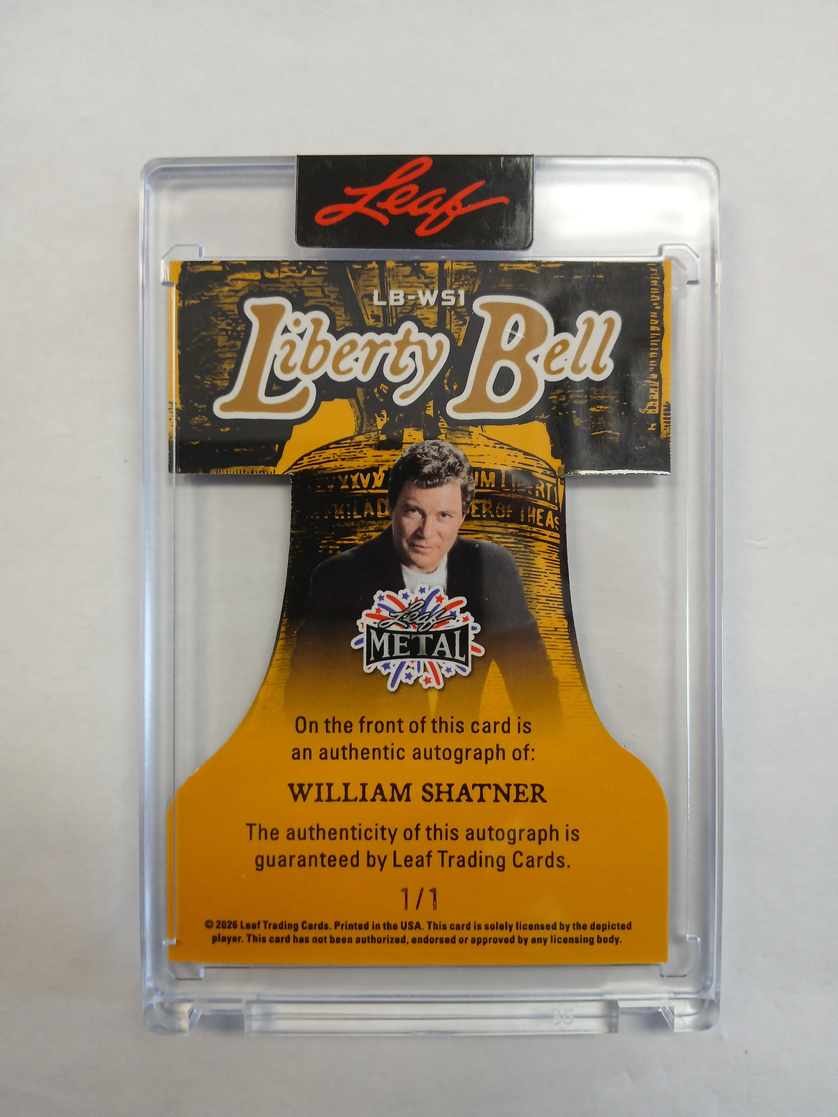 2026 Leaf Metal William Shatner Liberty Bell Die Cut Auto #1/1 One of One