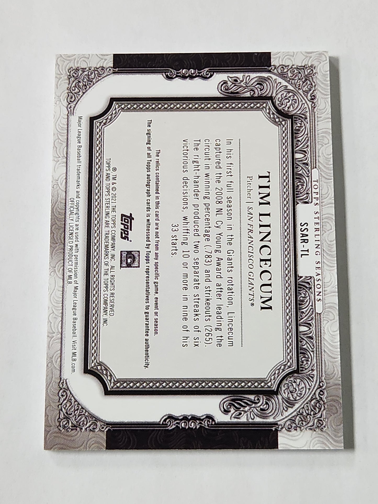 2021 Topps Sterling Tim Lincecum Patch/bat auto 9/10