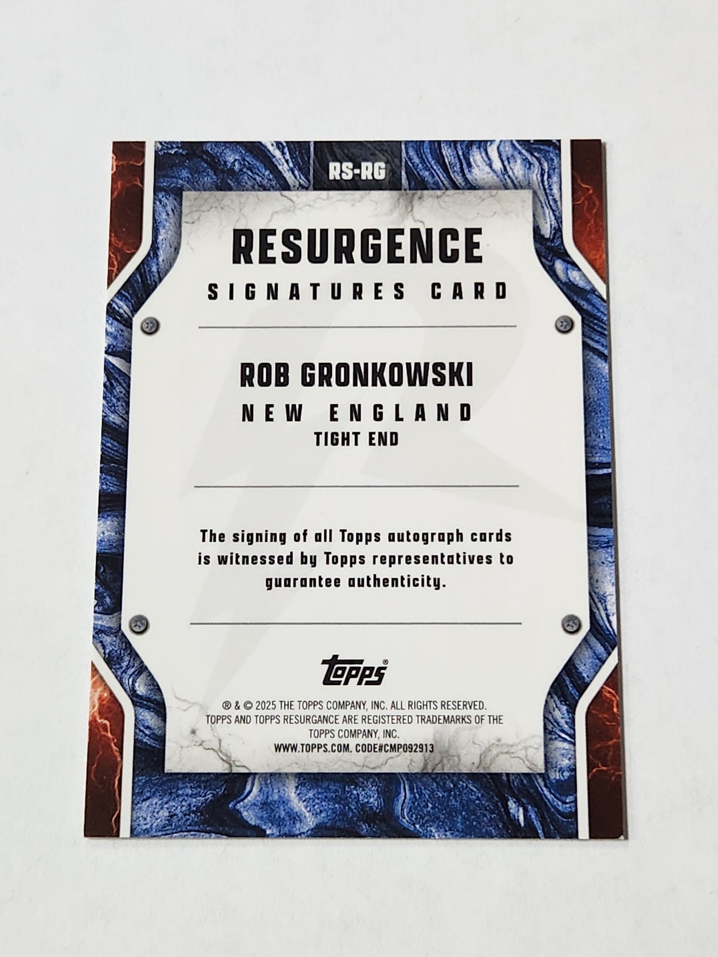 2025 Topps Resurgence Rob Gronkowski Signatures Card Auto Patriots
