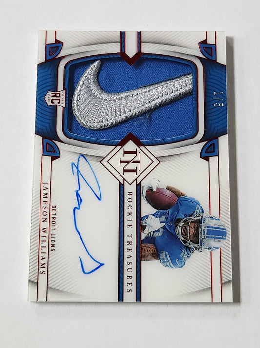 2022 National Treasures Jameson Williams Rookie Patch Auto Red #1 /5 On Card Nike Patch