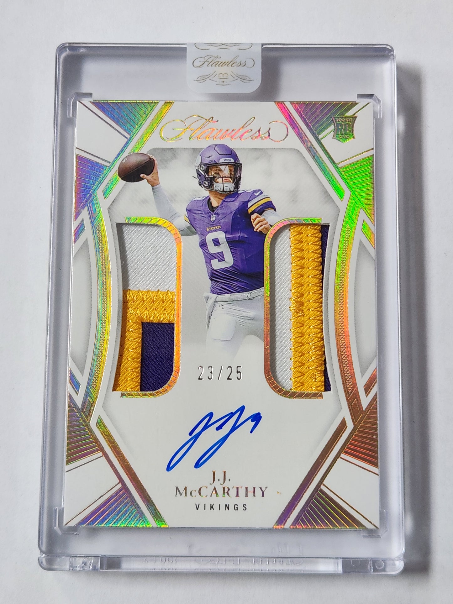 2024 Panini Flawless JJ McCarthy Dual RPA # /25 RC Auto RDPA-JMY