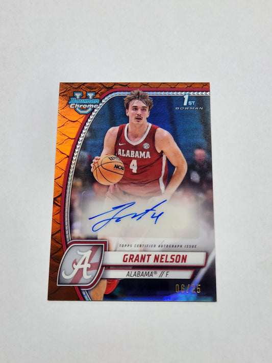 2025 Bowman U Chrome Grant Nelson 1st Bowman Orange Reptilian Refractor Auto #/25