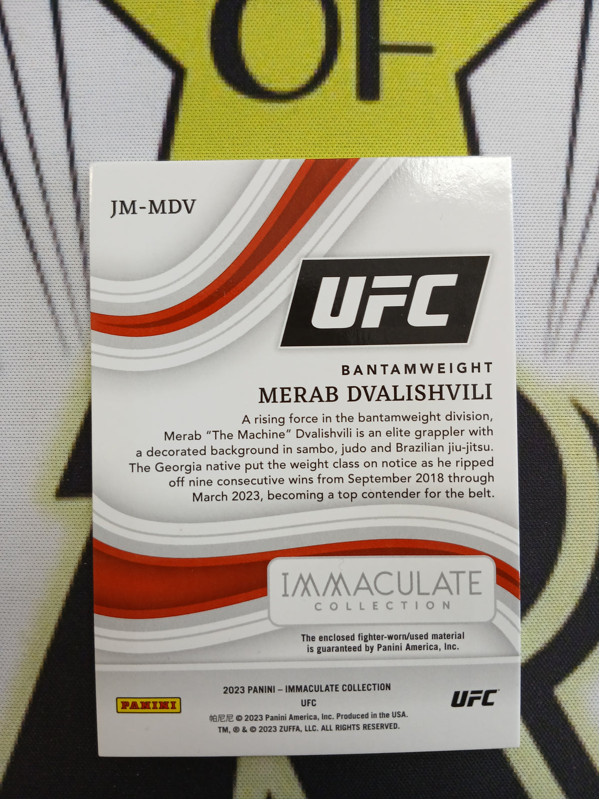 2023 UFC Immaculate Merab Dvalishvili Jumbo Patch Gold #/10