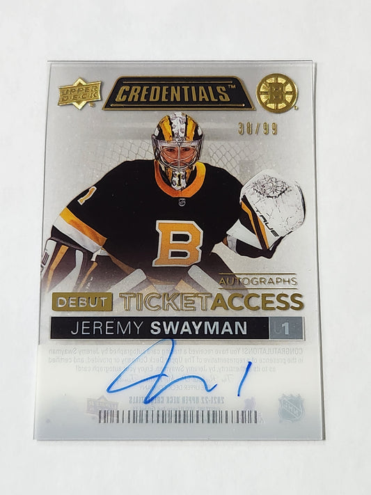 2021-22 Upper Deck Credentials Jeremy  Swayman Debut Ticket Access Auto # /99