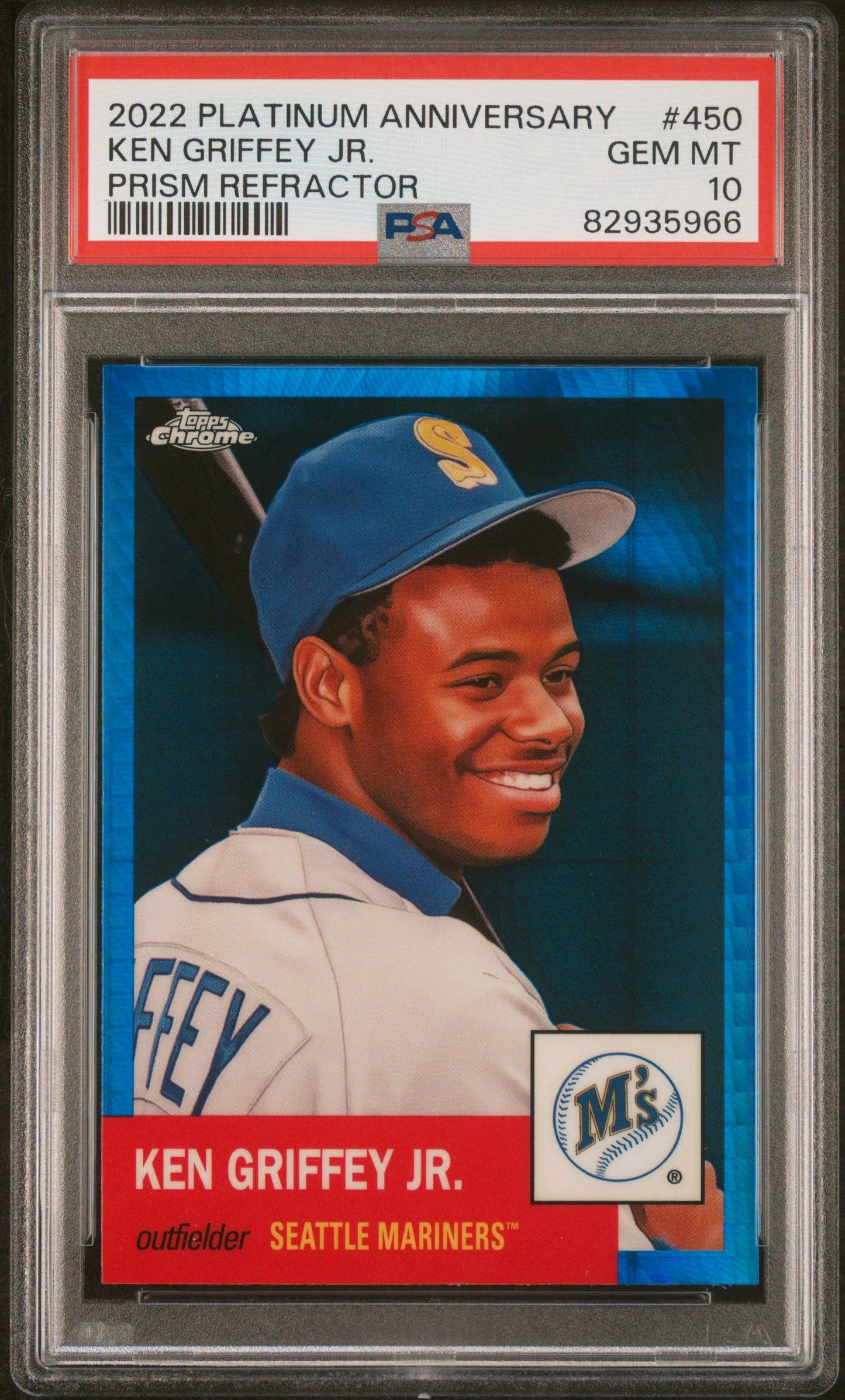 2022 TOPPS CHROME PLATINUM #450 KEN GRIFFEY JR. BLUE PRISM REFRACTOR PSA 10