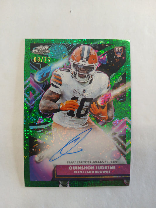 2025 Topps Chrome Cosmic Quinshon Judkins Rookie Green Sparkle Refractor On Card Auto #/99