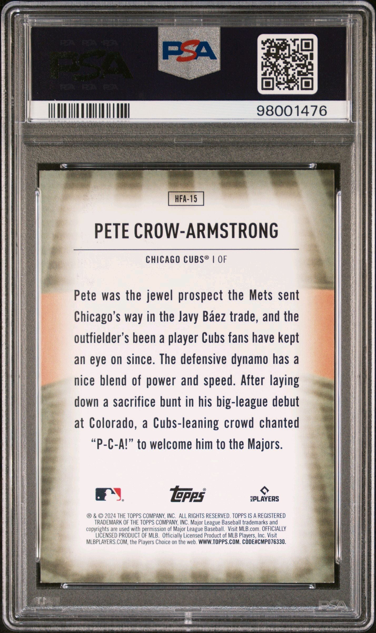 2024 TOPPS HOME FIELD ADVANTAGE #HFA15 PETE CROW-ARMSTRONG PSA 10 PCA