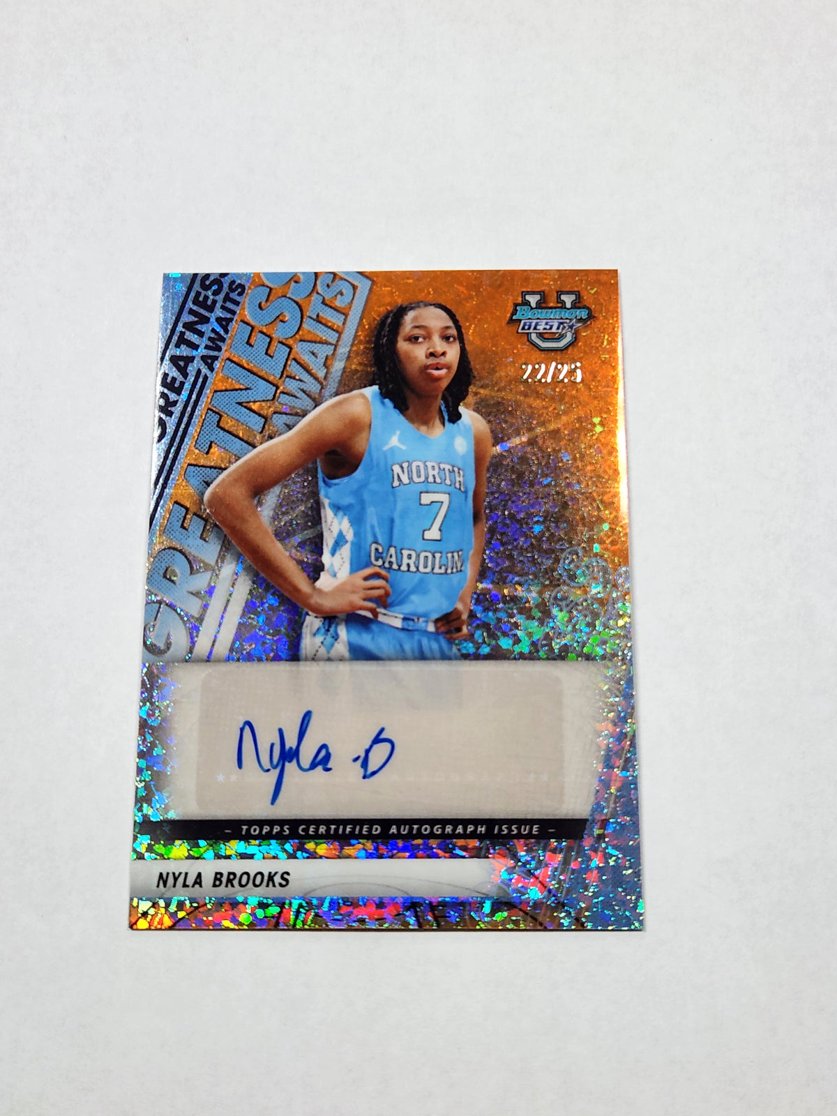 2026 Bowman Best U Nyla Brooks Greatness Awaits Auto Orange Glitter Refractor #/25