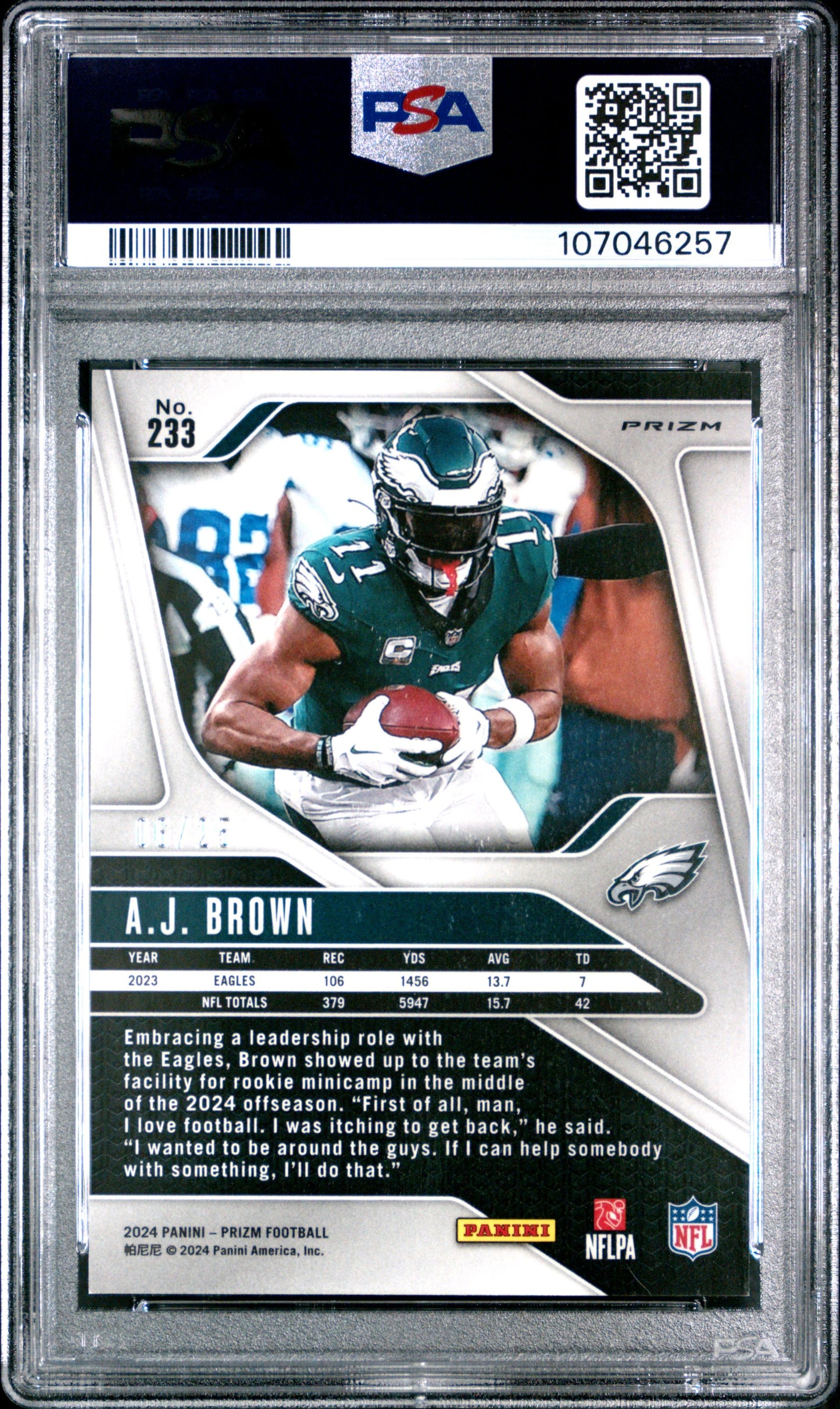 2024 PANINI PRIZM #233 AJ BROWN NAVY CAMO # /25 PSA 9 SP