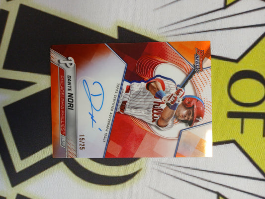 2025 Bowman's Best Dante Nori Best of 2025 Orange Refractor On Card Auto #/25