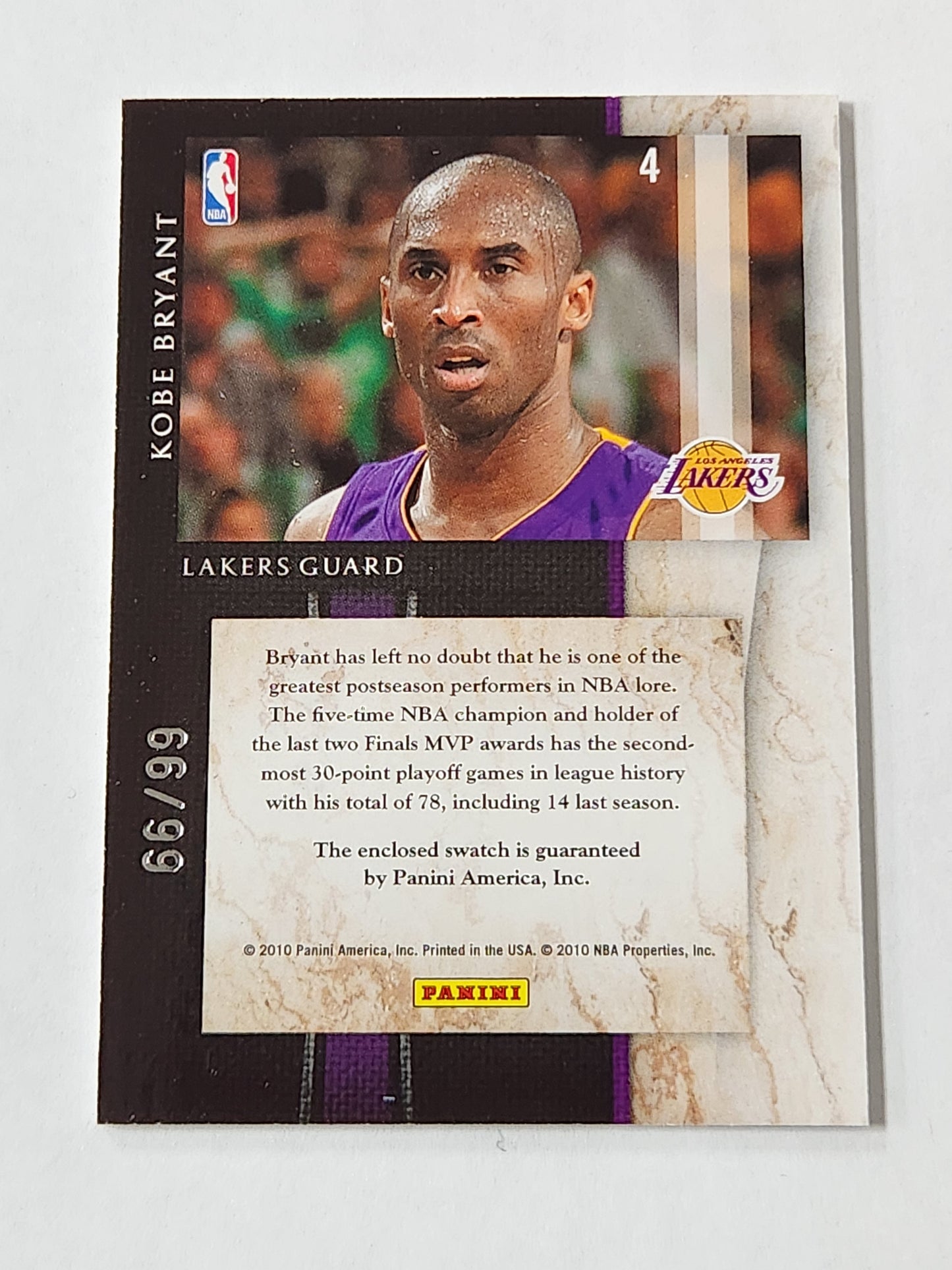 2010 Limited Kobe Bryant Jersey Card 66/99
