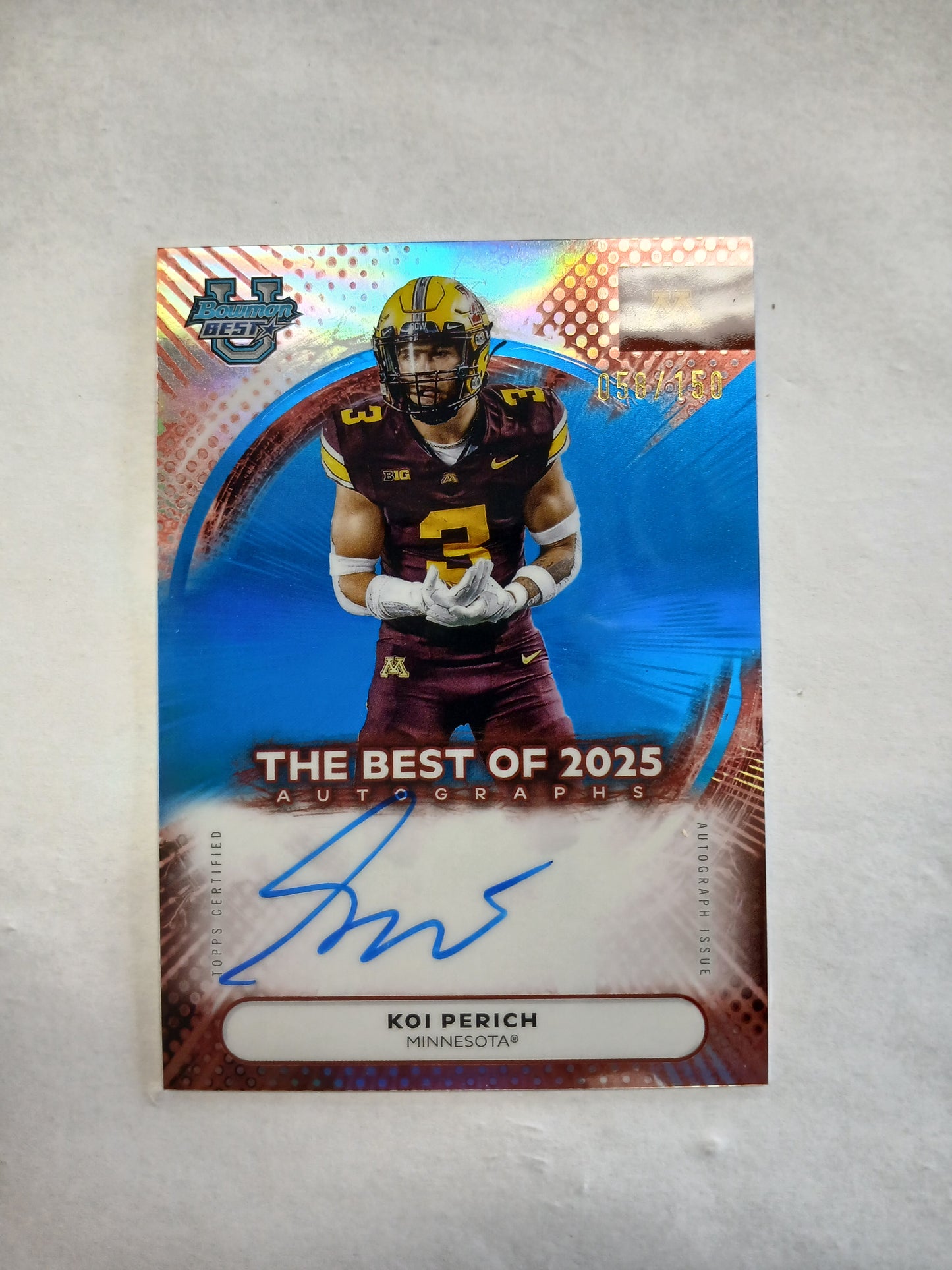 2025 Bowman Best U Koi Perich The Best of 2025 Blue Refractor On Card Auto #/150