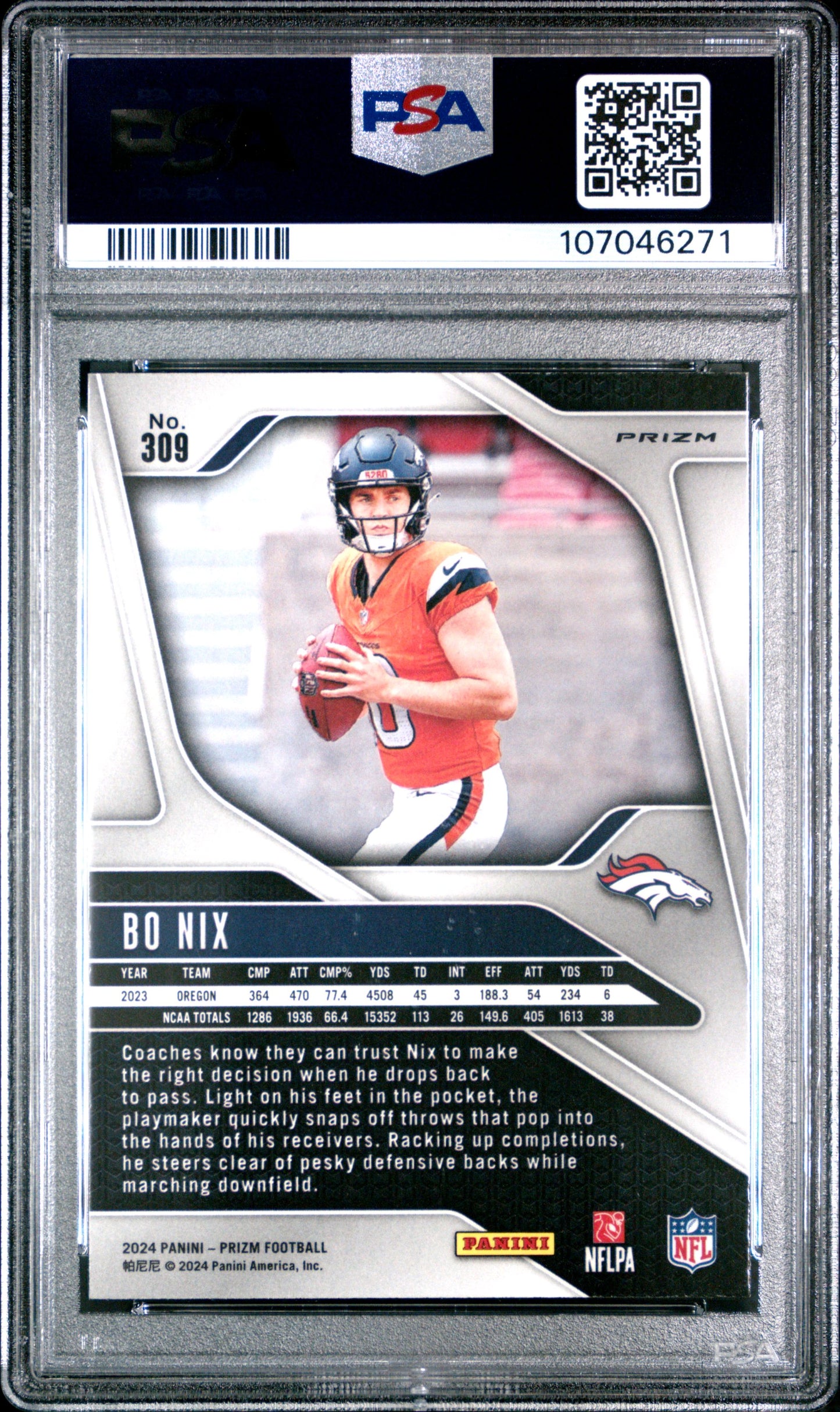 2024 PANINI PRIZM #309 BO NIX SILVER PRIZM RC PSA 10