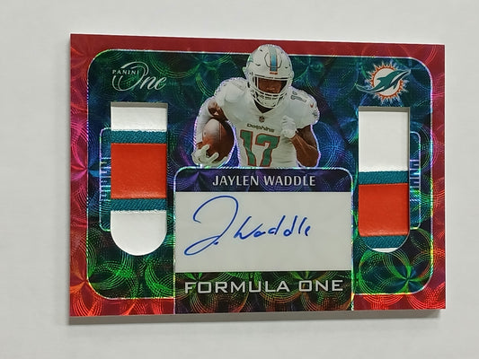 2022 Panini One Jaylen Waddle Formula One Dual Patch Auto Red /25