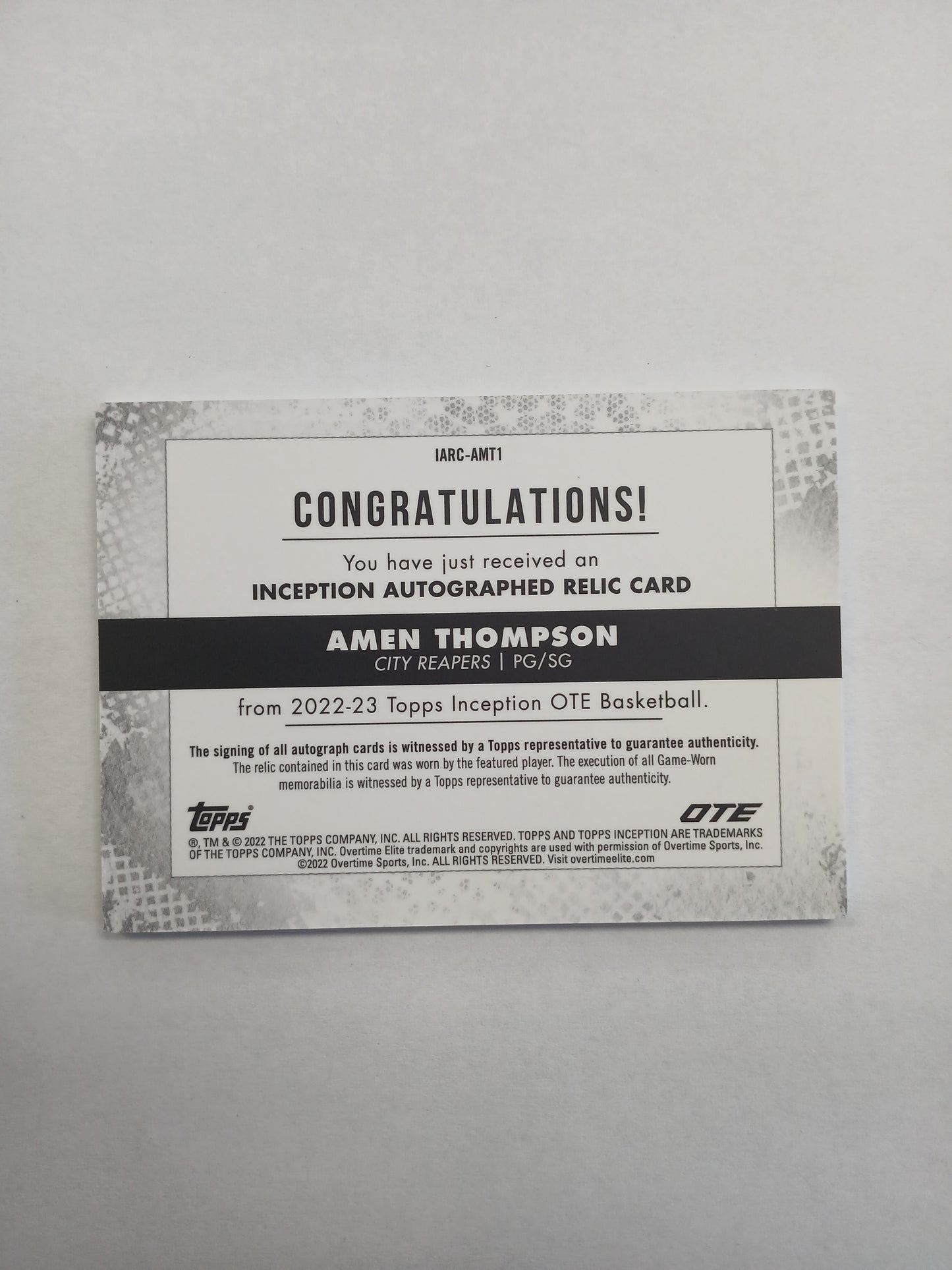 2022 Topps OTE Inception Amen Thompson Rookie Triple Color Patch Auto Red #/25