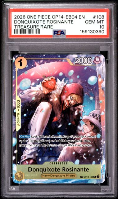 2026 ONE PIECE OP14-EB04  #108 DONQUIXOTE ROSINANTE TREASURE RARE PSA 10