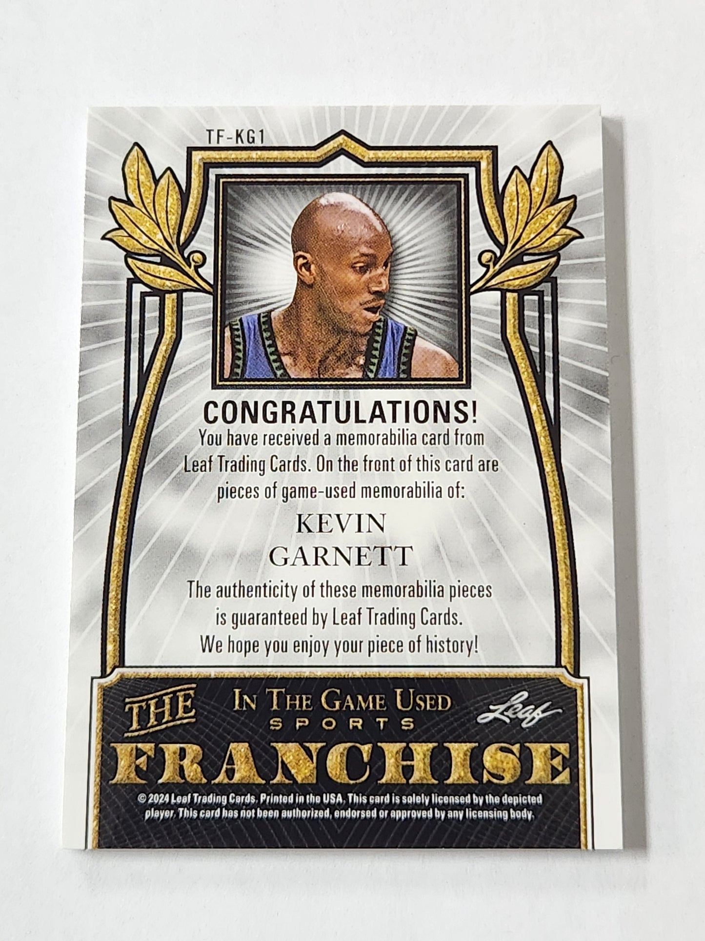 2024 Leaf In the Game Used Sports Kevin Garnett The Franchise Triple Patch # /60