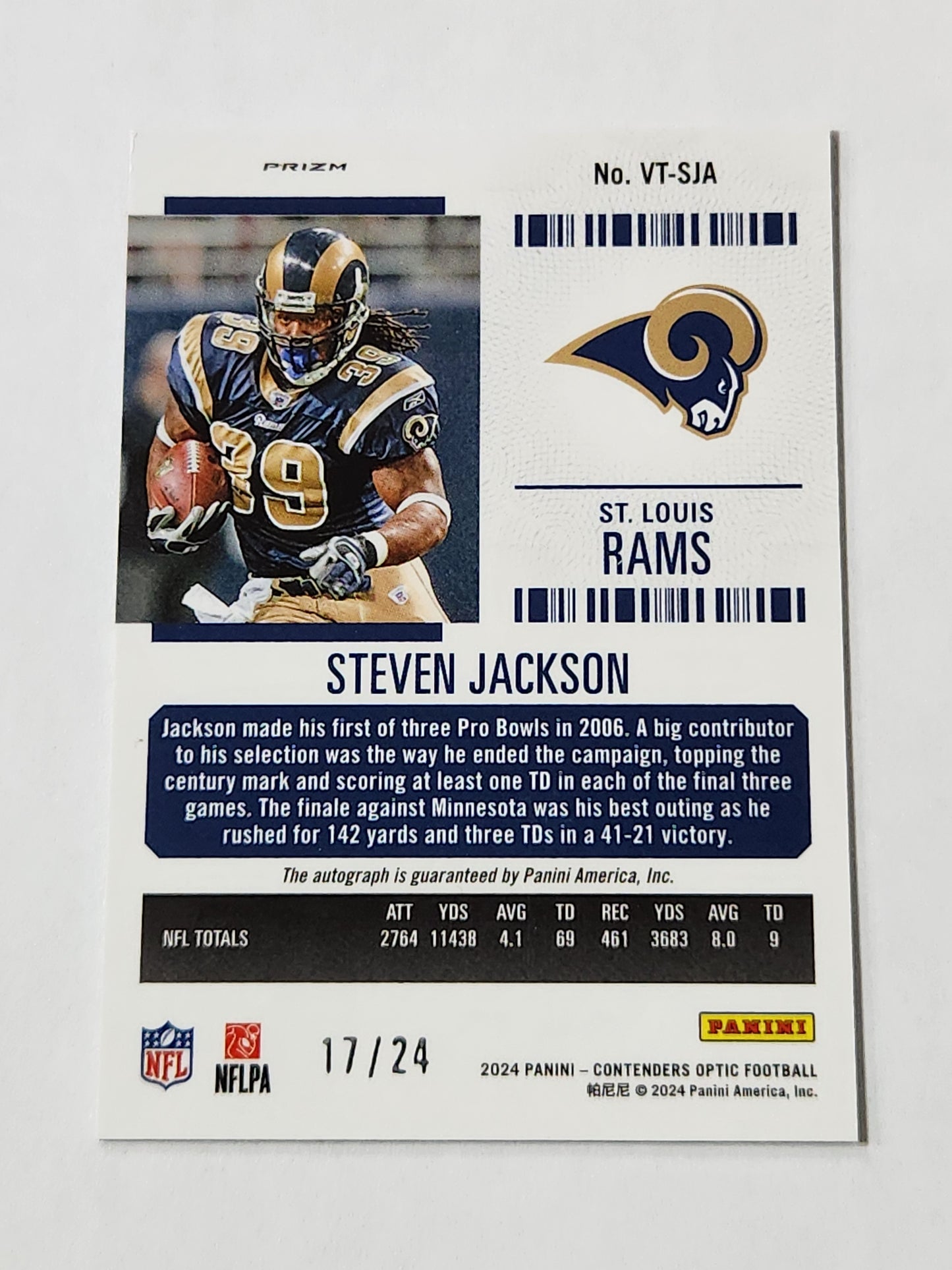 2024 Panini Contenders Optic Steven Jackson Veteran Ticket # /24 VT-SJA