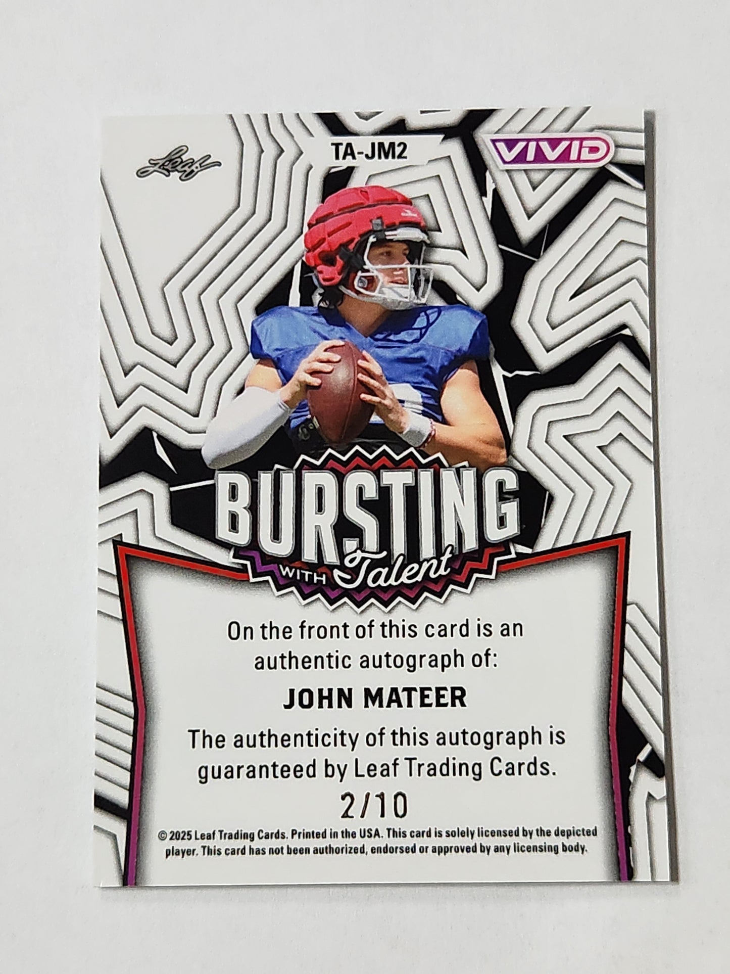 2025 Leaf Vivid John Mateer Bursting with Talent Auto /10