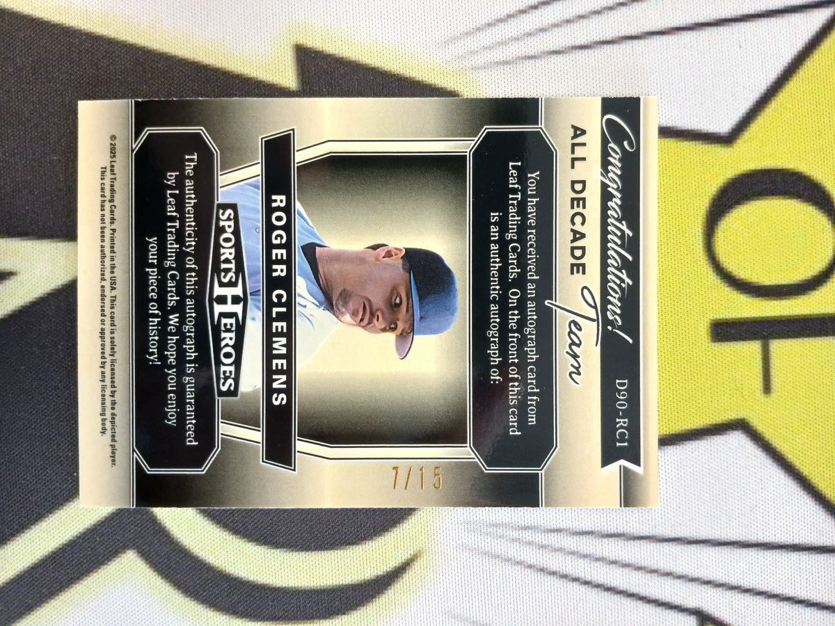 2025 Leaf Sports Heroes Roger Clemens All Decade Team 1990's Silver Cracked Ice Auto #/15