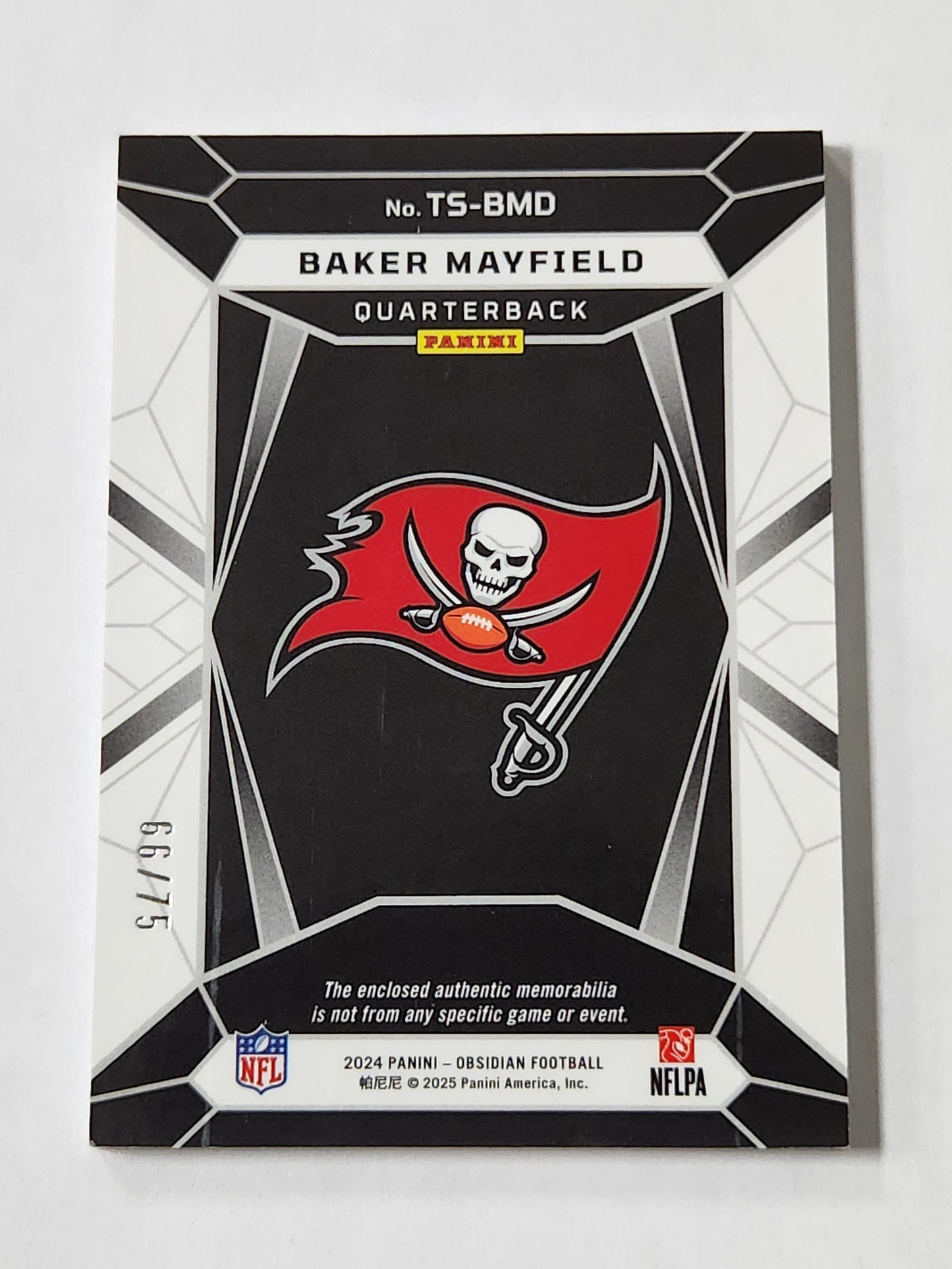 2024 Obsidian Baker Mayfield Trifecta Triple Jersey card /75