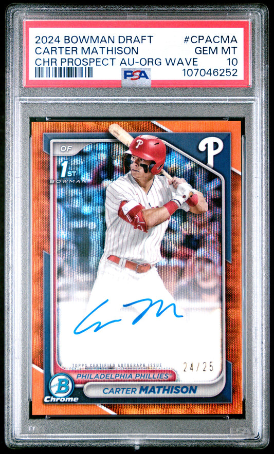 2024 BOWMAN DRAFT CHROME PROSPECT AUTOGRAPHS #CPACMA CARTER MATHISON CHR PROSPECT AU-ORG WAVE