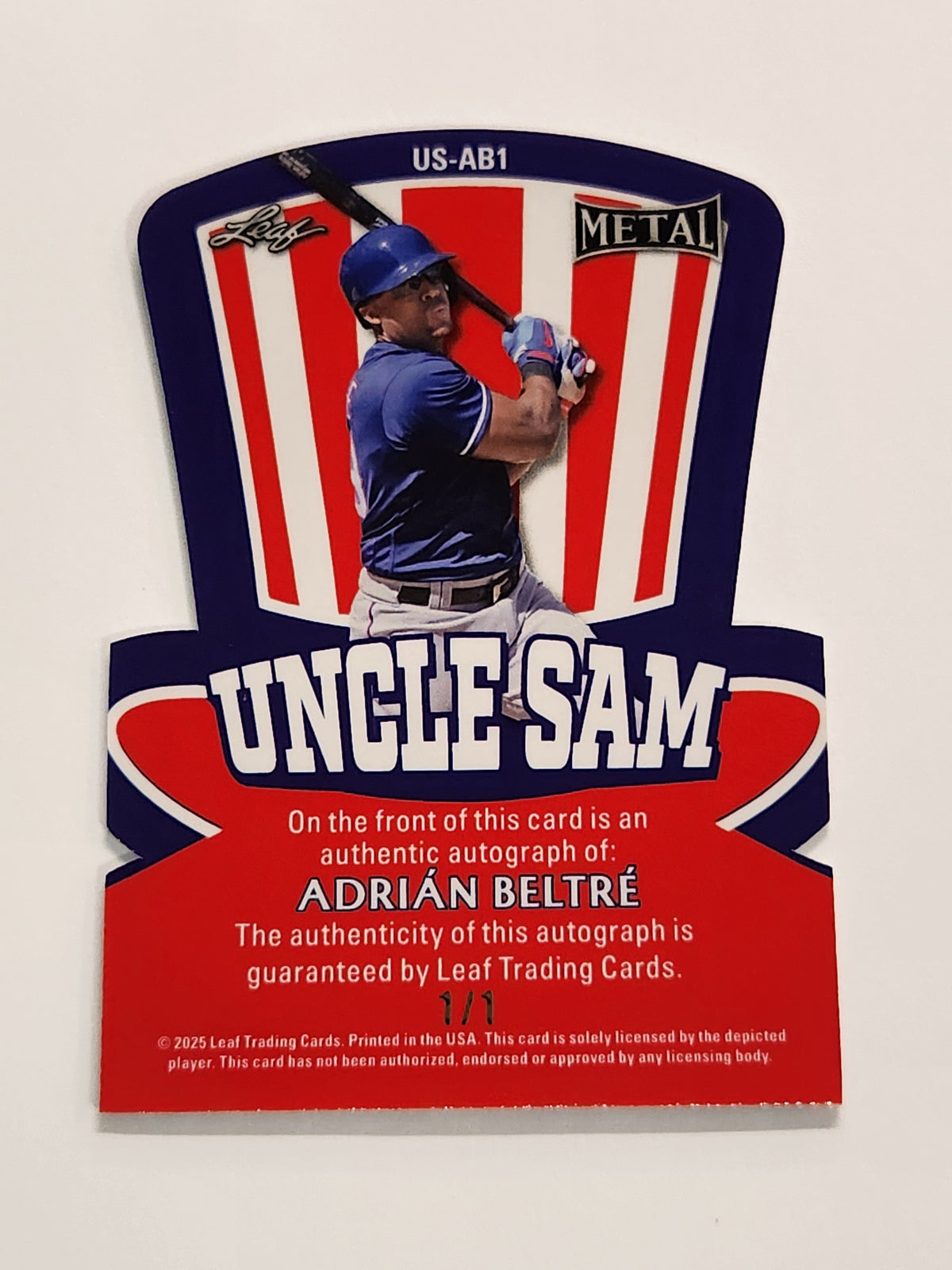 2025 Leaf Metal Adrian Beltre Uncle Same Die Cut Auto 1/1 One of One