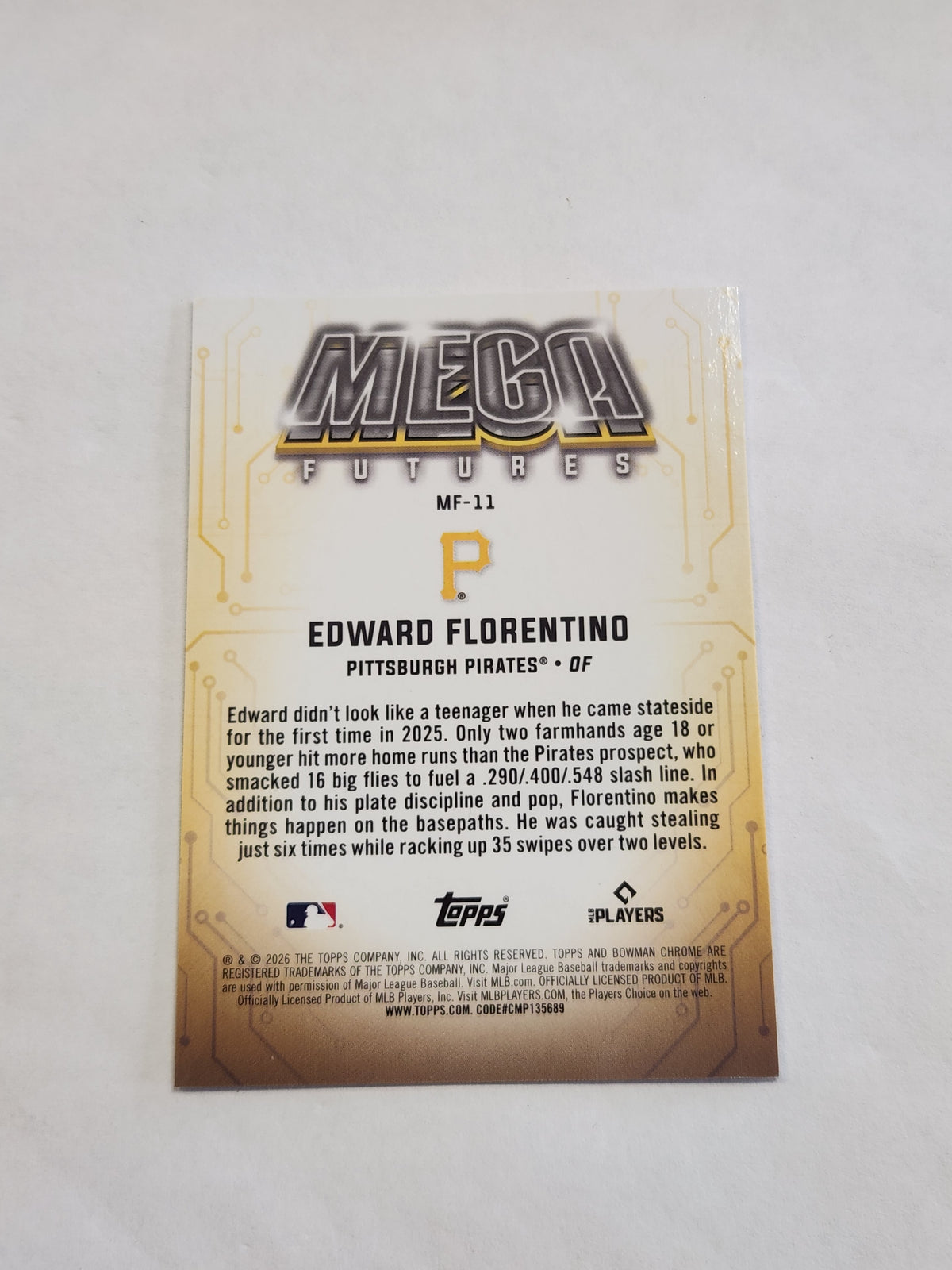 2026 Bowman Chrome Edward Florentino Mega Futures Mojo Refractor Case Hit SSP