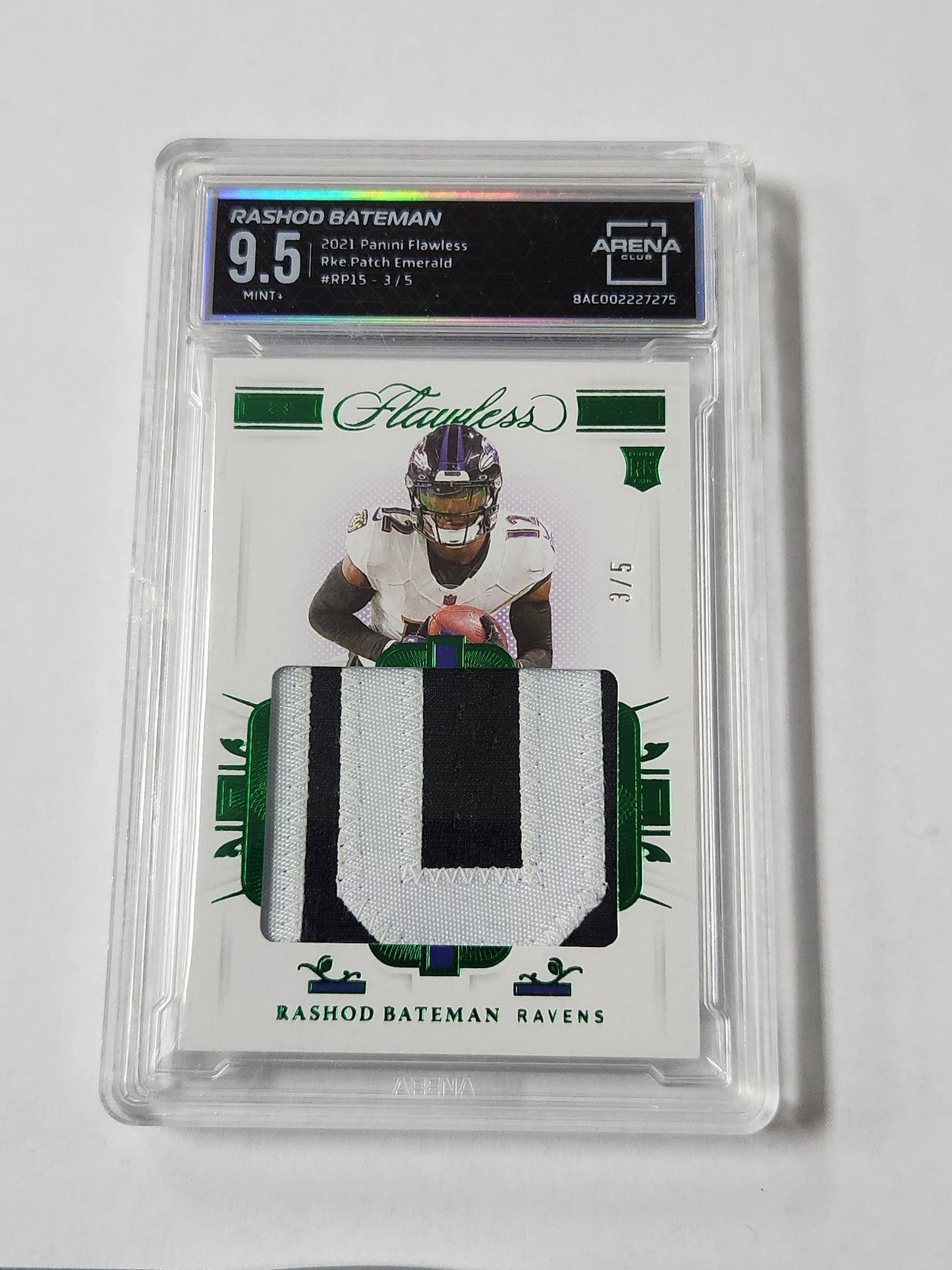2021 Flawless Rashod Bateman Rookie Patch Emerald /5 Arena Club 9.5