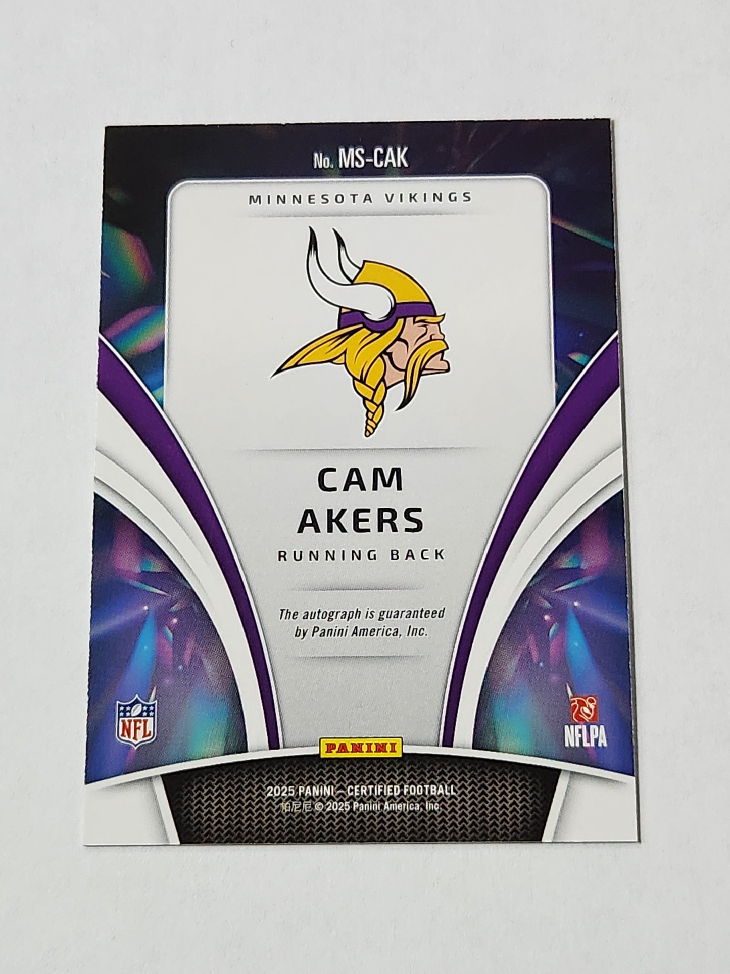 2025 Panini Certified Cam Akers Mirrors 1/1 Auto Vikings MS-CAK