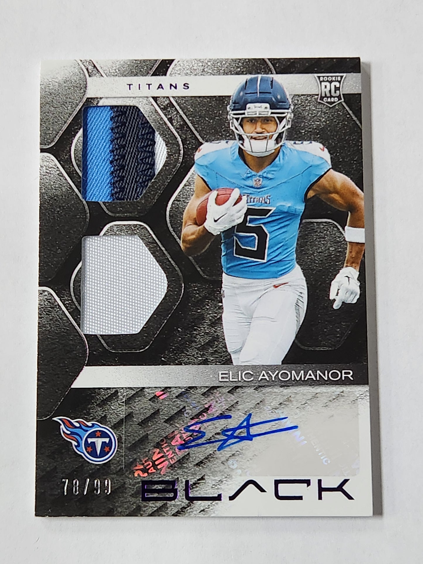 2025 Panini Black Elic Ayomanor # /99 Rookie Patch Auto Titans RPA Purple