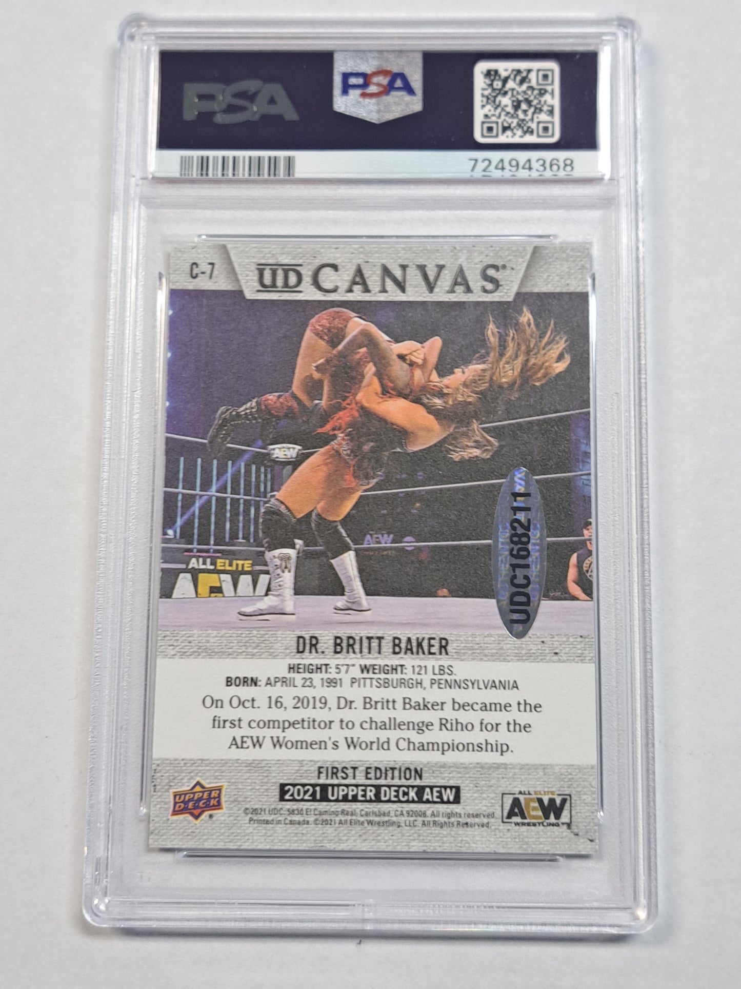 Britt Baker DMD Canvas #C7 AEW Upper Deck 2021 * PSA 10 * Auto * 09/15 * POP 1