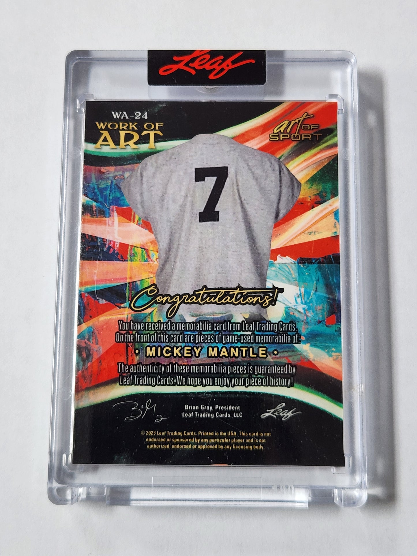 2023 Leaf Art of History Work of Art Mickey Mantle Triple Patch /20
