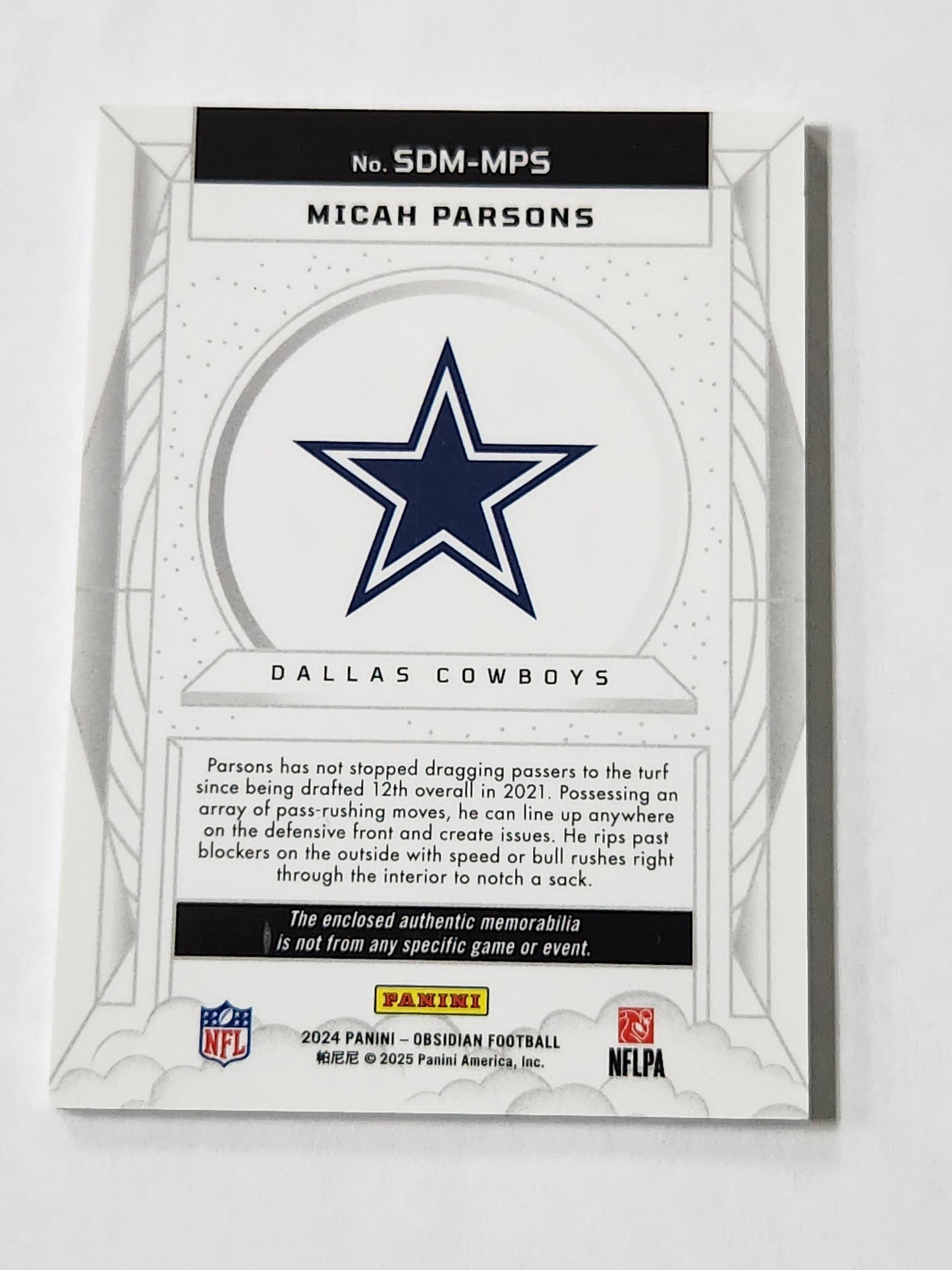 2024 Obsidian Micah Parsons Dusk Memorabilia Jersey Card