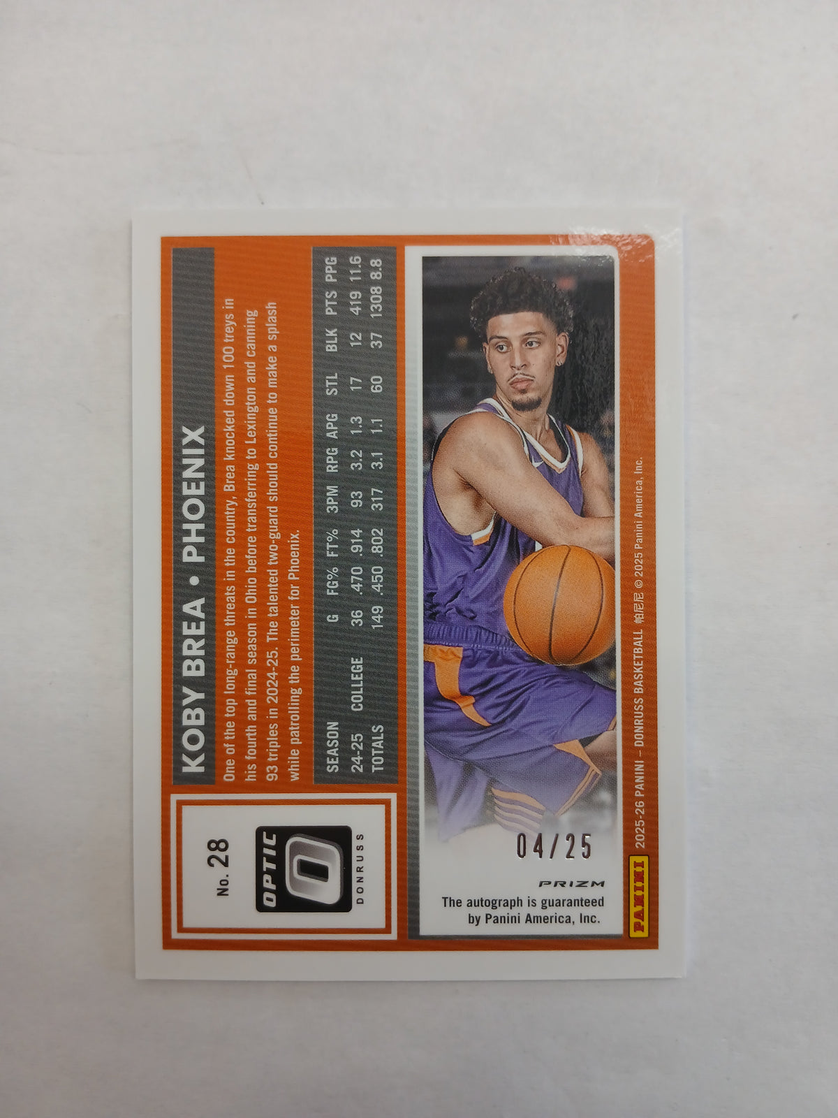 2025 Donruss Optic Koby Brea Rated Rookie Cracked Ice Auto #/25