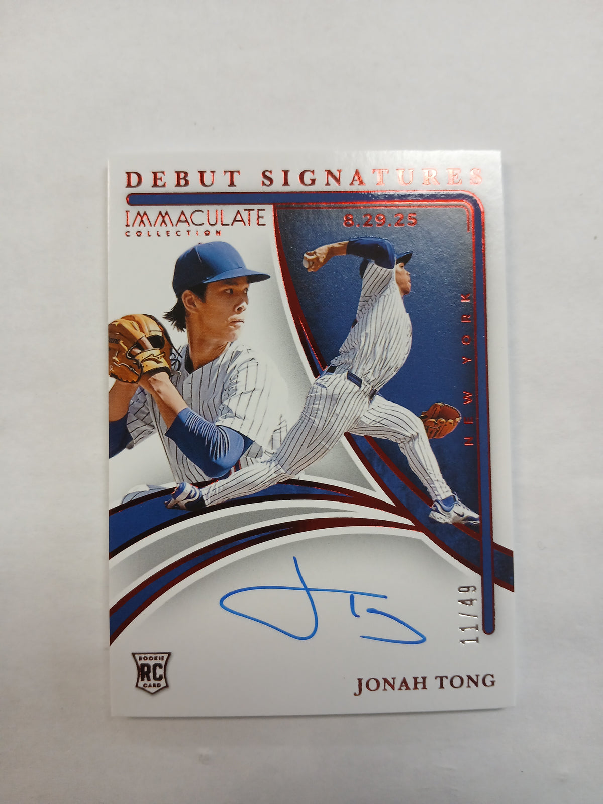 2026 Immaculate Collection Jonah Tong Debut Signatures Rookie On Card Auto Red Foil #/49