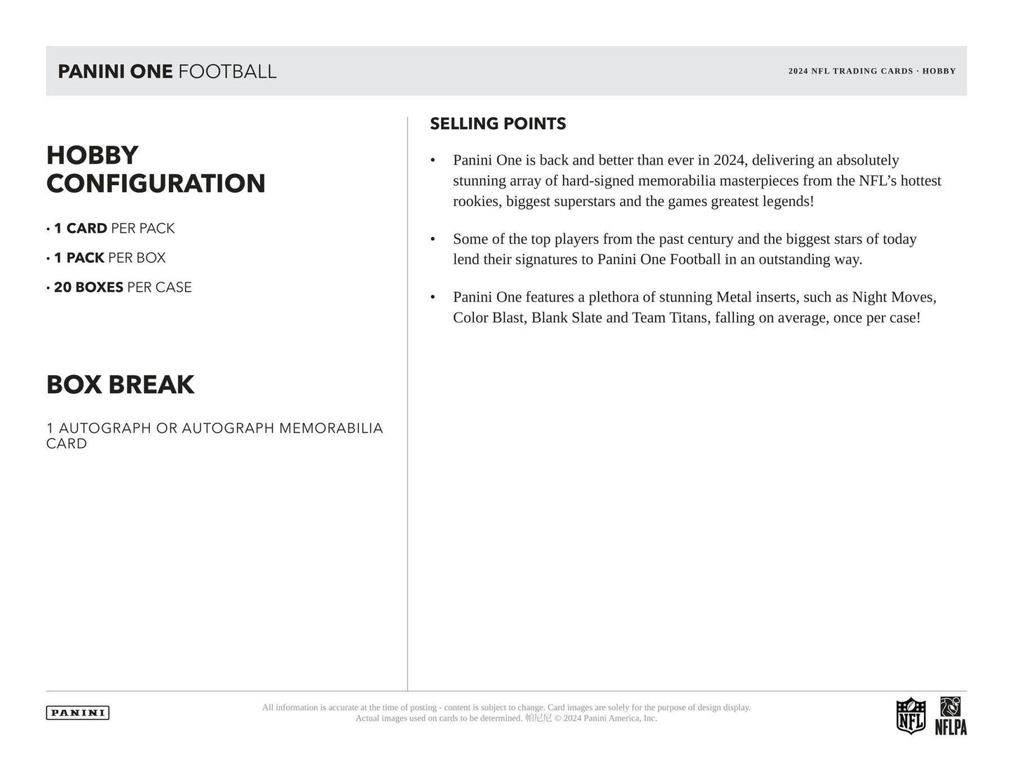 2024 Panini One Hobby NFL Box
