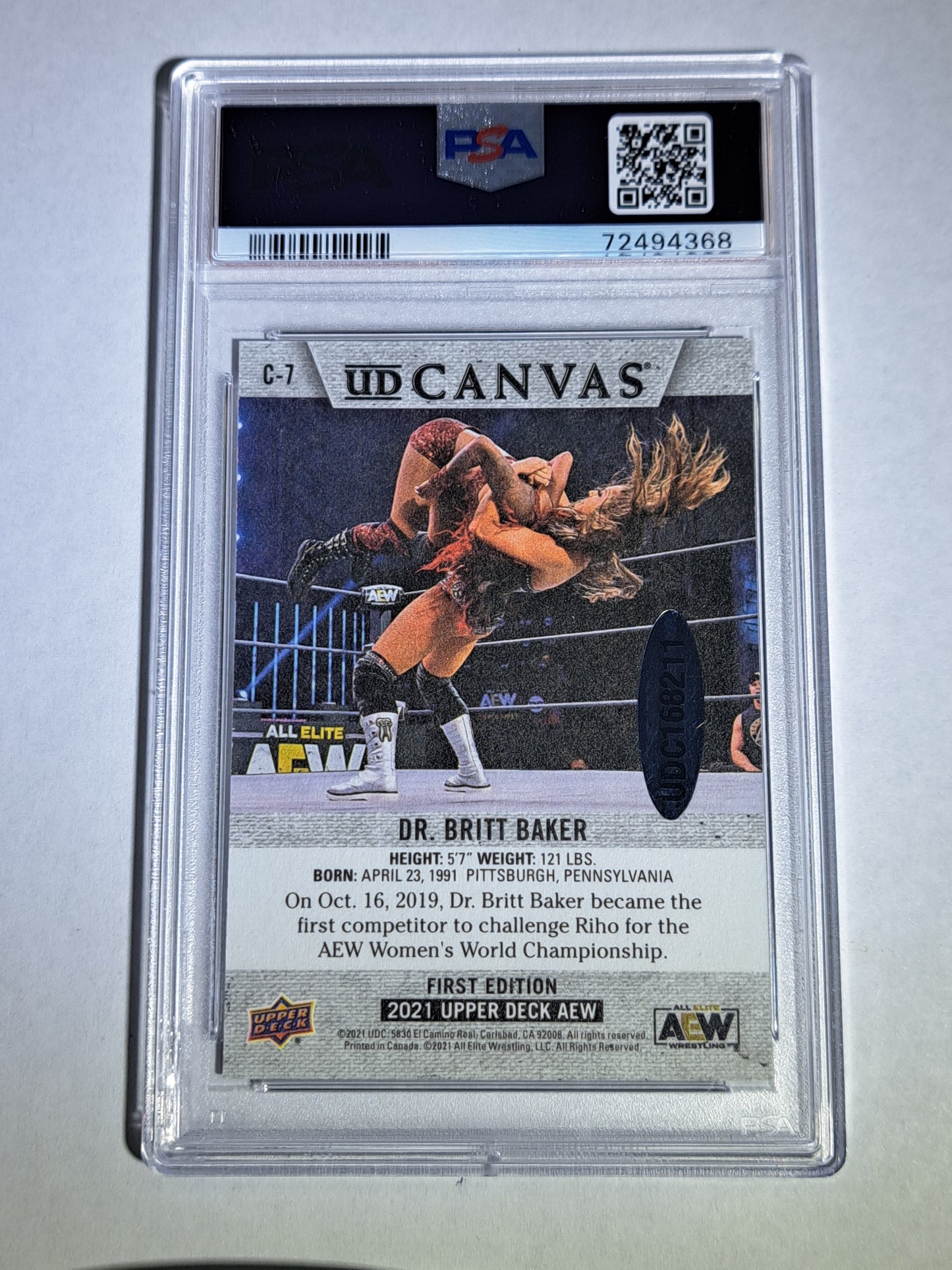 Britt Baker DMD Canvas #C7 AEW Upper Deck 2021 * PSA 10 * Auto * 09/15 * POP 1