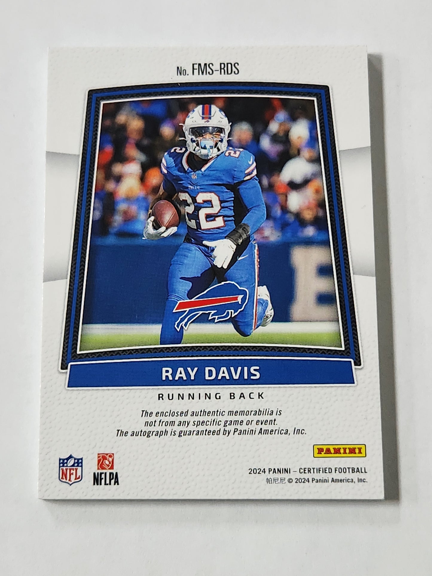 2024 Certified Ray Davis Blue RPA Auto # /20 Bills SP Color Match 4 Color Patch