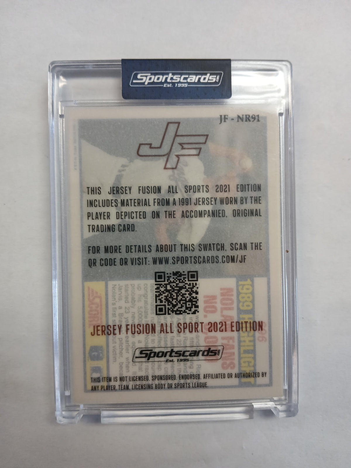1990 Score Nolan Ryan Jersey Fusion Game Used Swatch