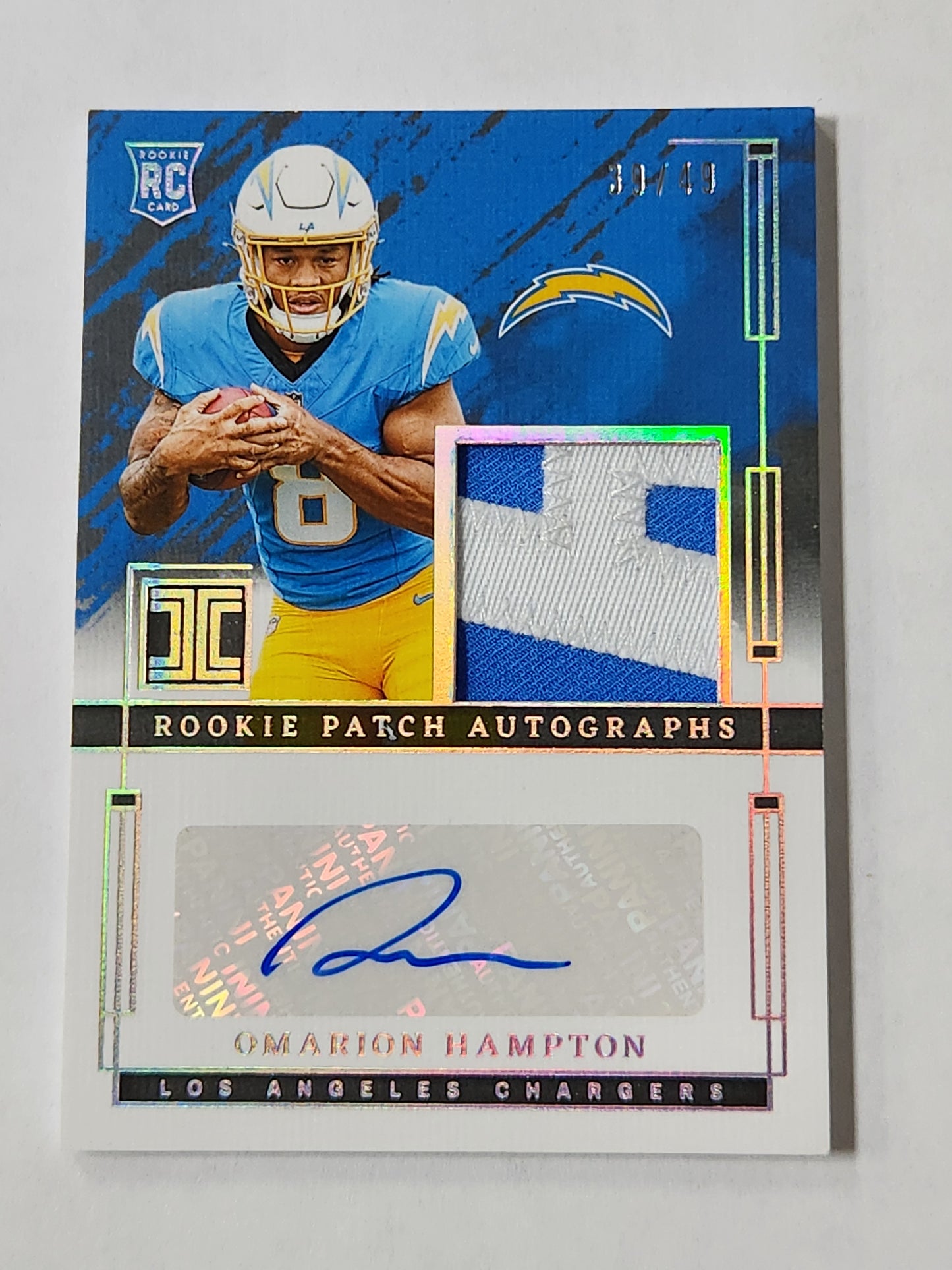 2025 Impeccable Omarion Hampton # /49 Rookie Patch autographs Auto RC rkp-ohn