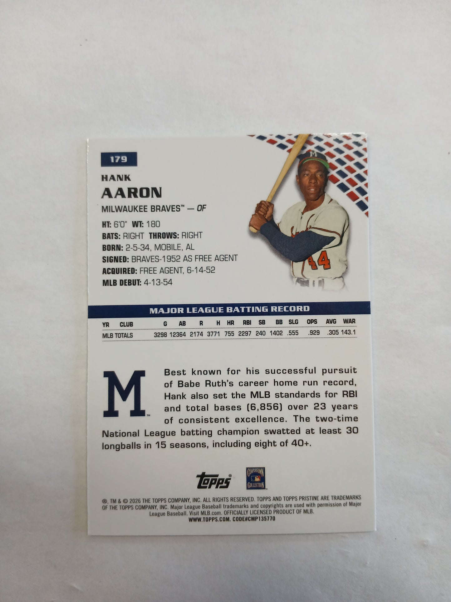 2026 Topps Pristine Hank Aaron Green Refractor #/150