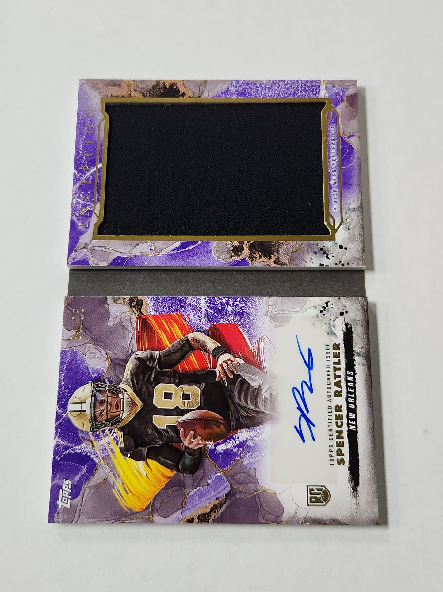 2024 Topps Inception Spencer Rattler RC Genesis Auto Relic Book Card ARBC-SR # /75