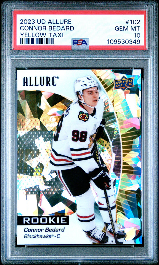 2023 UPPER DECK ALLURE #102 CONNOR BEDARD YELLOW TAXI PSA 10