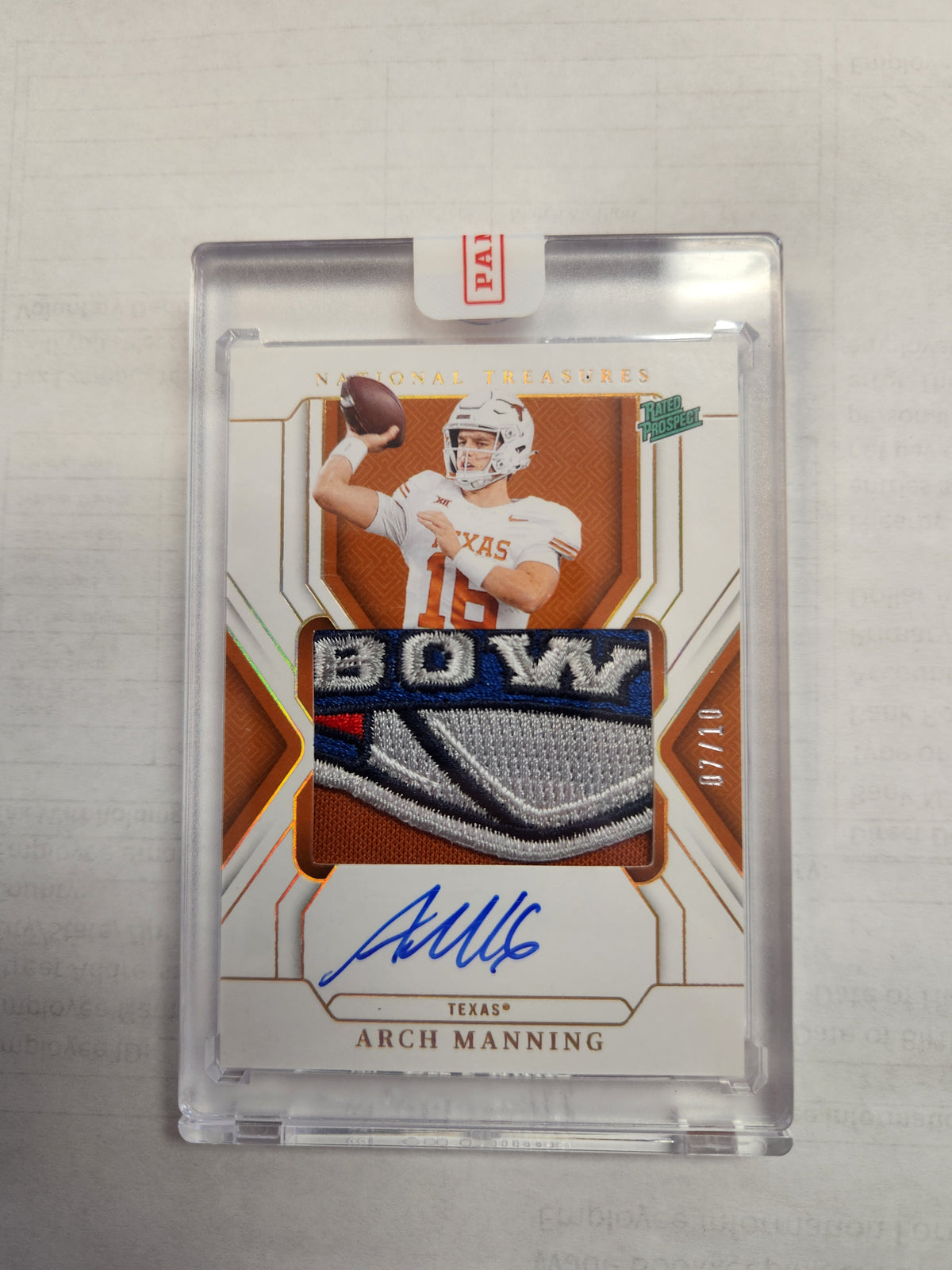 National Treasures Rated Prospect Arch Manning Blue Auto # /10 RPA SSP