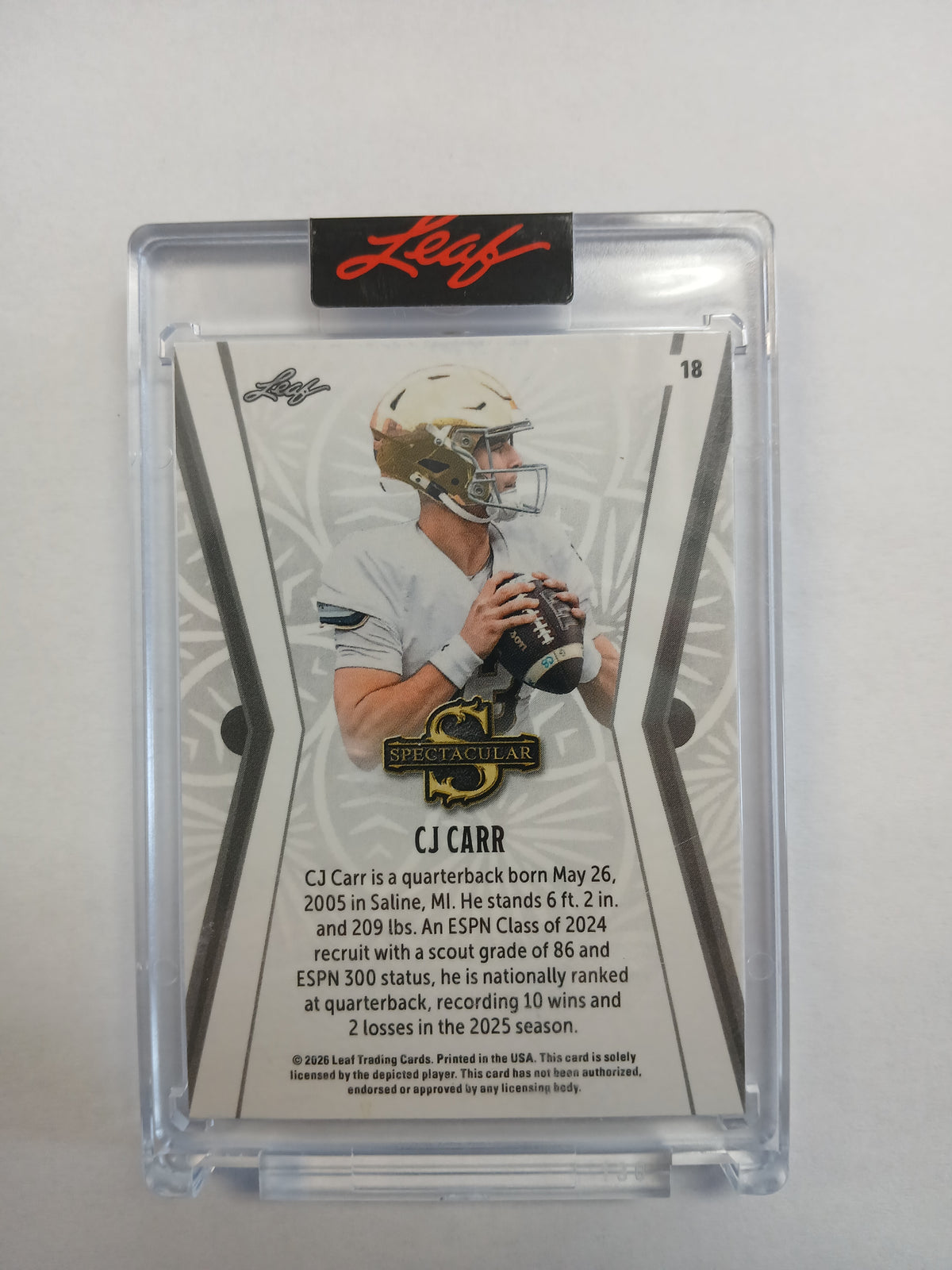 2026 Leaf Spectacular CJ Carr Purple Foil #/6